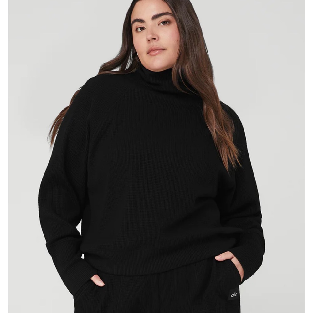 Waffle Weekend Escape Mock Neck Long Sleeve L